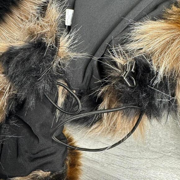 French Connection Dallow Faux Fur Bomber Jacket Chevron Brown Black Size XL - Picture 7 of 8